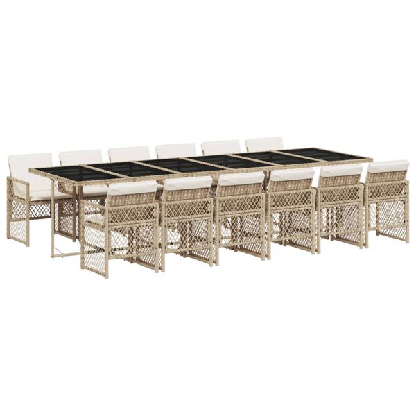 vidaXL 13-tlg. Garten-Essgruppe mit Kissen Beige Poly Rattan