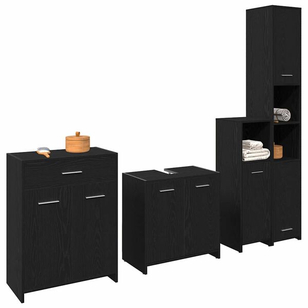 vidaXL Badezimmerm&ouml;bel-Set 4 pcs Schwarz Eichen-Optik Holzwerkstoff