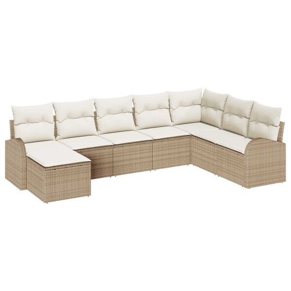 vidaXL Sofa Set mit Kissen 8 pcs Beige und Wei&szlig; Poly-Rattan