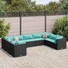vidaXL 9-tlg. Garten-Lounge-Set mit Kissen Schwarz Poly Rattan