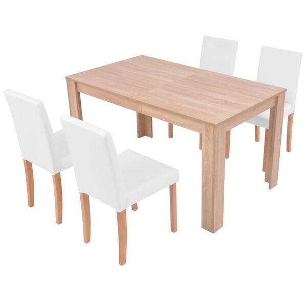vidaXL Esszimmertisch und St&uuml;hle 5-tlg. Kunstleder Eiche Cremewei&szlig;