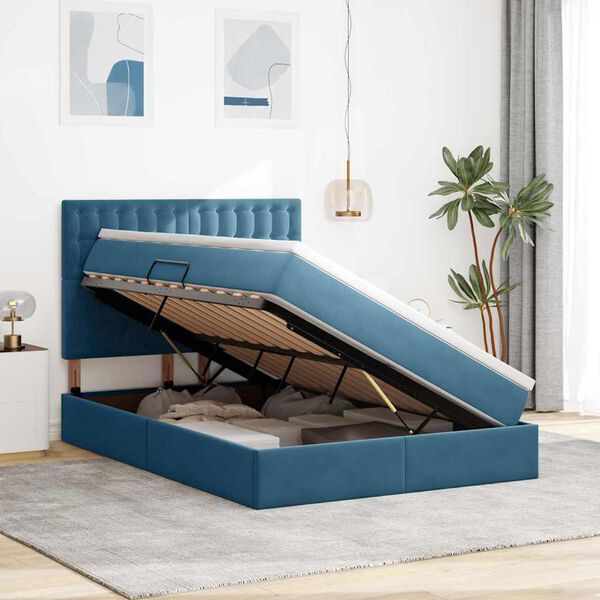 vidaXL Bett mit Stauraum und LED mit LED Dunkelblau 140 x 200 cm Samt