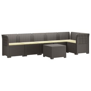 vidaXL 6-Sitzer Garten Sofa mit Kissen Rattan Look PP Hellgrau