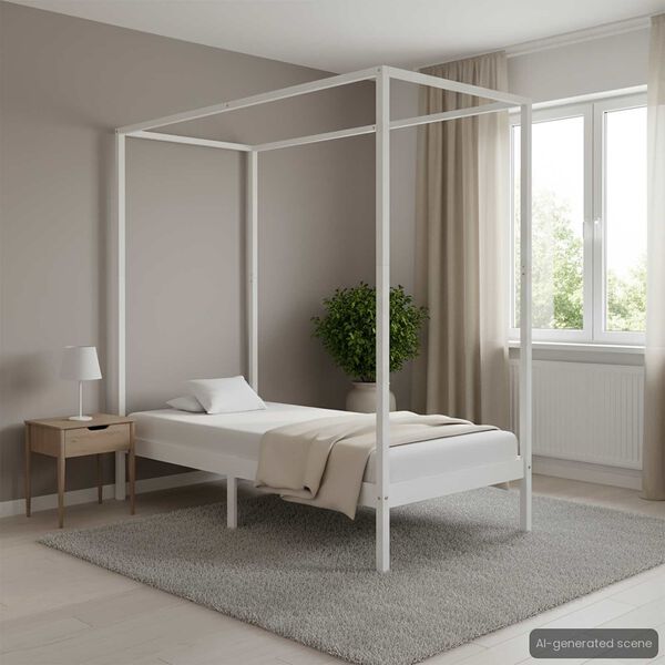 vidaXL Himmelbett-Gestell Wei&szlig; Massivholz Kiefer 90 x 200 cm