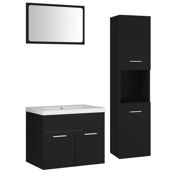 vidaXL Badm&ouml;bel-Set Schwarz Holzwerkstoff