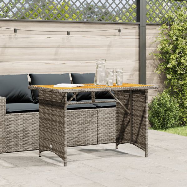 vidaXL Gartentisch mit Holzplatte Grau 110x68x70 cm Poly Rattan