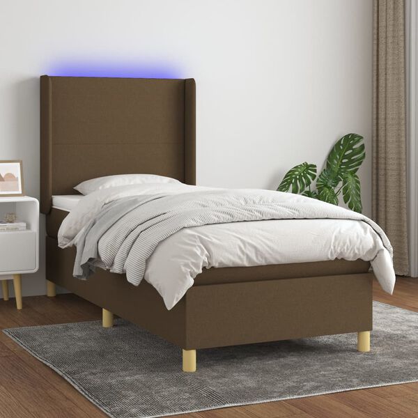 vidaXL Boxspringbett mit Matratze & LED Dunkelbraun 90x200 cm Stoff