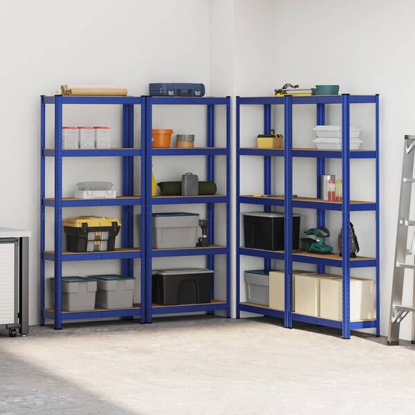 vidaXL Lagerregale mit 5 B&ouml;den 4 Stk. Blau Stahl & Holzwerkstoff