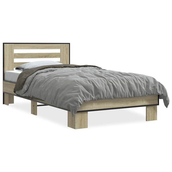 vidaXL Bettgestell Sonoma-Eiche 75x190 cm Holzwerkstoff und Metall