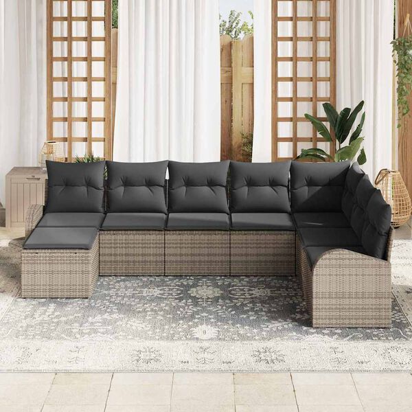 vidaXL Garten-Sofa-Set mit Kissen 8 pcs Grau Poly Rattan