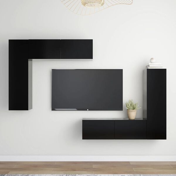 vidaXL 4-tlg. TV-Schrank-Set Schwarz Holzwerkstoff