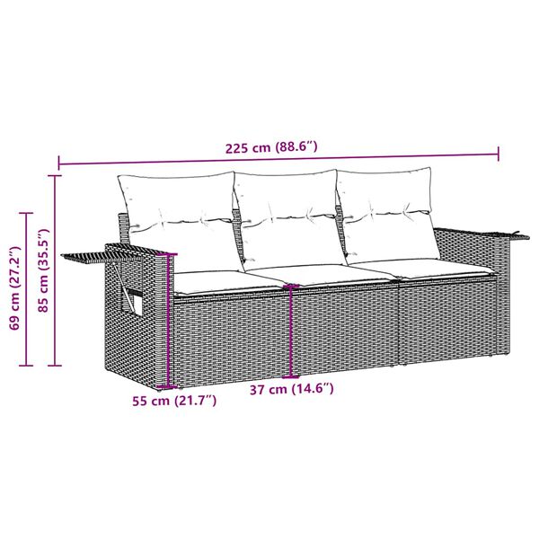 vidaXL 3-tlg. Garten-Sofagarnitur mit Kissen Schwarz Poly Rattan