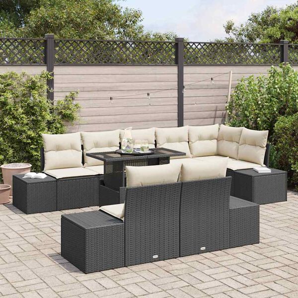 vidaXL Garten-Sofa-Set mit Speicher 9 pcs Schwarz Poly Rattan