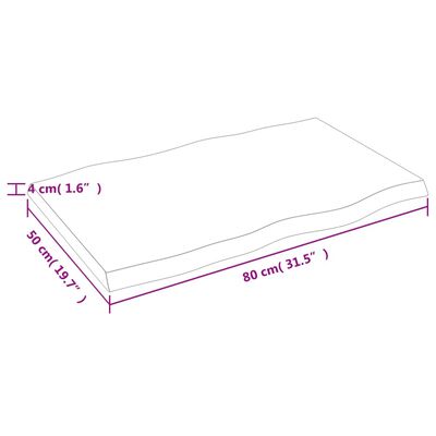 vidaXL Tischplatte 80x50x(2-4) cm Massivholz Unbehandelt Baumkante