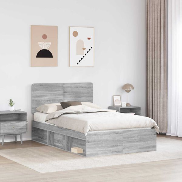 vidaXL Bettrahmen Graues Sonoma 120 x 190 cm Massives Kiefernholz