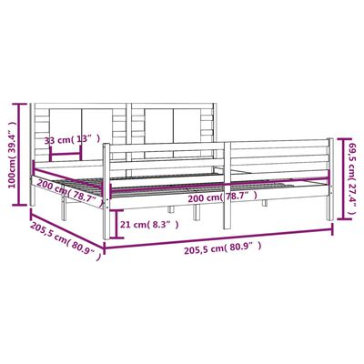 vidaXL Massivholzbett Schwarz Kiefer 200x200 cm