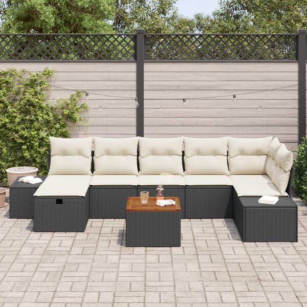 vidaXL Garten-Sofa-Set mit Kissen 8 pcs Schwarz Poly Rattan