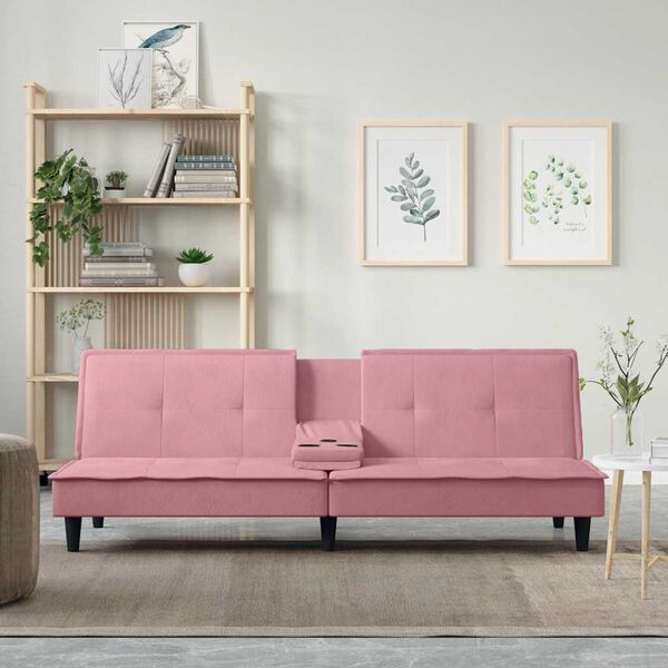 vidaXL Schlafsofa mit Getr&auml;nkehaltern Rosa Samt