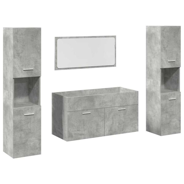 vidaXL 4-tlg. Badm&ouml;bel-Set Betongrau Holzwerkstoff