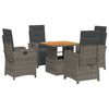 vidaXL 5-tlg. Garten-Essgruppe mit Kissen Grau Poly Rattan