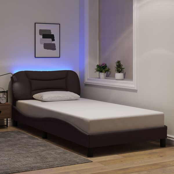 vidaXL Bettgestell mit LED ohne Matratze "Hvar" Dunkelbraun 100x200 cm Stoff
