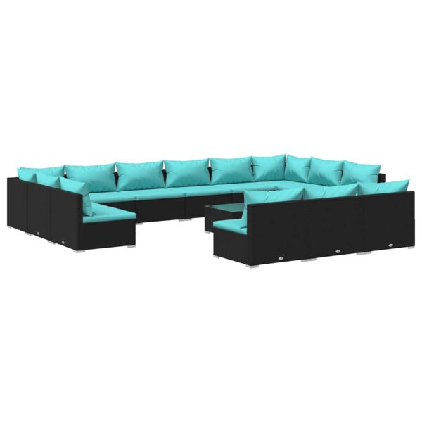 vidaXL 14-tlg. Garten-Lounge-Set mit Kissen Schwarz Poly Rattan