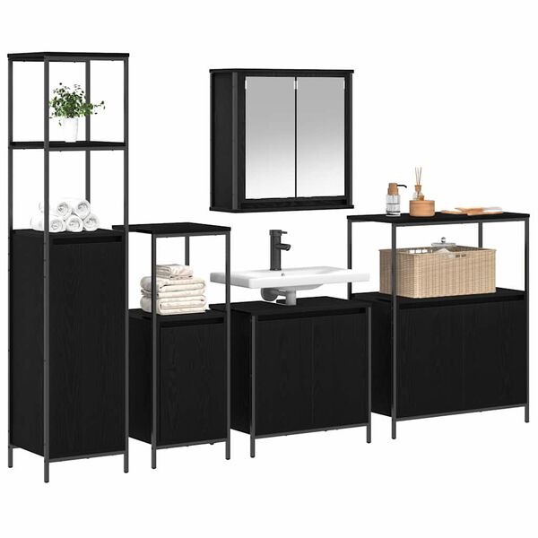 vidaXL Badezimmerm&ouml;bel-Set 5 pcs Schwarz Eichen-Optik Holzwerkstoff