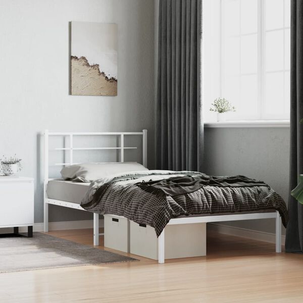vidaXL Bettgestell mit Kopfteil Metall Wei&szlig; 107x203 cm