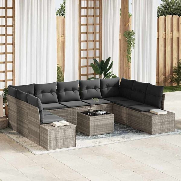 vidaXL Gartensofa-set mit Kissen 9 pcs Hellgrau Polyrattan