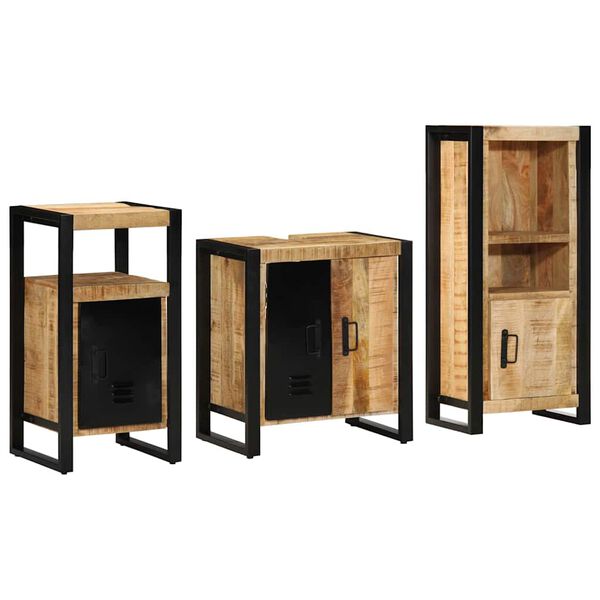 vidaXL Badezimmerm&ouml;bel-Set 3 pcs Braun und Schwarz Massivholz Mango
