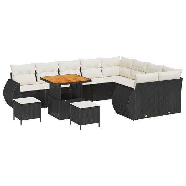 vidaXL Garten-Sofa-Set mit Kissen 12 pcs Schwarz und Creme