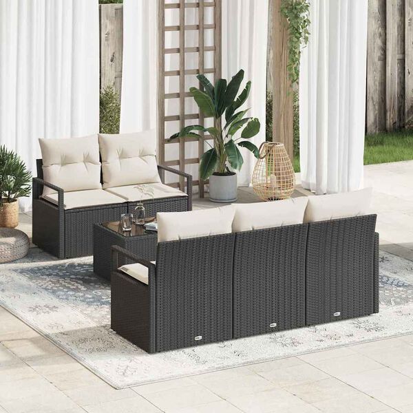 vidaXL Gartensofa-set mit Kissen 6 pcs Schwarz und Creme Poly-Rattan