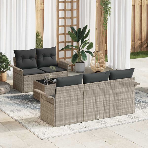 vidaXL Sofa Set mit Kissen 6 pcs Hellgrau Poly-Rattan