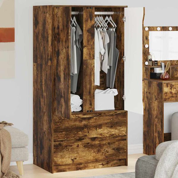 vidaXL Badezimmerschrank mit T&uuml;r Ger&auml;ucherte Eiche 79,5 x 49 x 156 cm