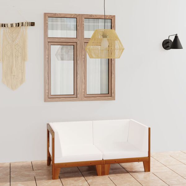 vidaXL 2-Sitzer-Sofa mit Cremewei&szlig;en Kissen Akazie Massivholz