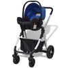 vidaXL 3-in-1 Kinderwagen Aluminium Blau und Schwarz