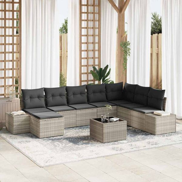 vidaXL Garten-Sofa-Set mit Kissen 8 pcs Hellgrau Poly-Rattan