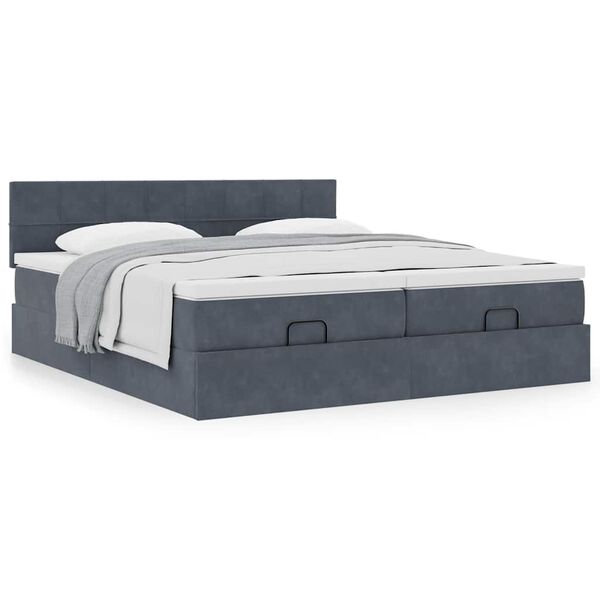 vidaXL Ottoman-Bett mit Matratzen Dunkelgrau 180x200 cm Samt