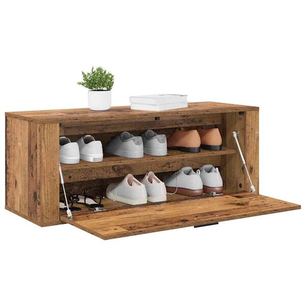 vidaXL Schuhschrank mit Regal Altholz 100 x 35 x 38 cm Holzwerkstoff