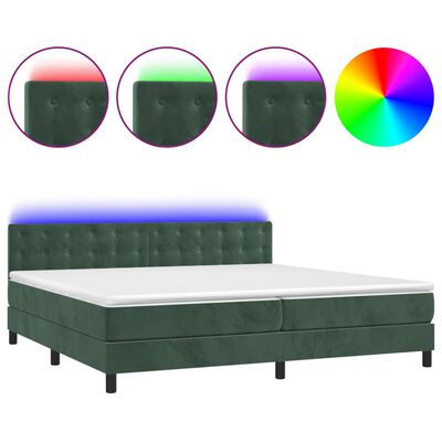 vidaXL Boxspringbett mit Matratze & LED Dunkelgrün 200x200 cm Samt