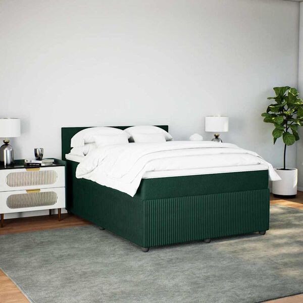 vidaXL Boxspringbett mit Matratze Dunkelgr&uuml;n 140x200 cm Samt