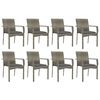 vidaXL 9-tlg. Garten-Essgruppe mit Kissen Grau Poly Rattan