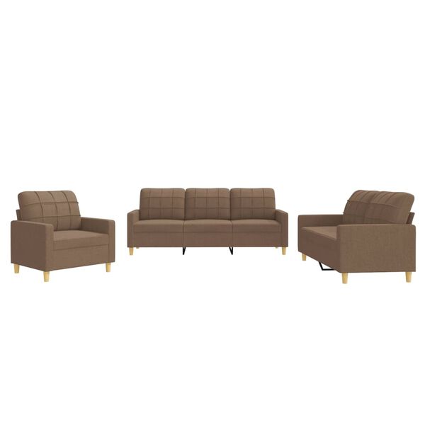 vidaXL 3-tlg. Sofagarnitur mit Kissen Braun Stoff