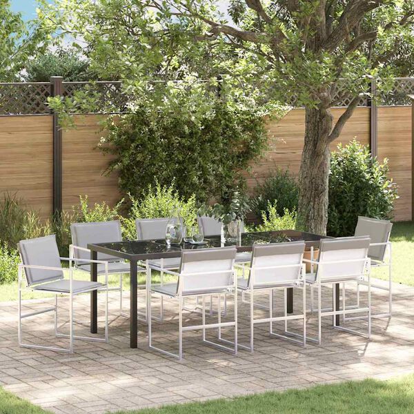 vidaXL Garten Essgruppe 9 pcs Wei&szlig; Pulverbeschichteter Stahl