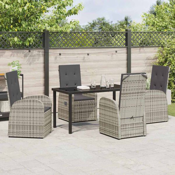 vidaXL Garten Essgruppe mit Kissen 5 pcs Grau Poly-Rattan
