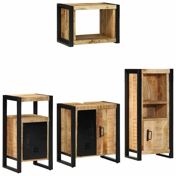 vidaXL Badezimmerm&ouml;bel Set mit Regal 4 pcs Braun Massivholz Mango