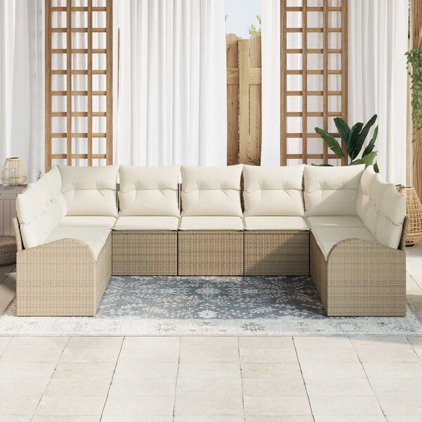 vidaXL Garten-Sofa-Set mit Kissen 9 pcs Beige und Wei&szlig; Poly Rattan