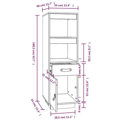 vidaXL Highboard 34x40x108,5 cm Massivholz Kiefer