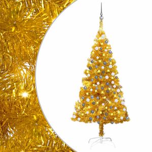 vidaXL K&uuml;nstlicher Weihnachtsbaum Beleuchtung & Kugeln Gold 120 cm PET