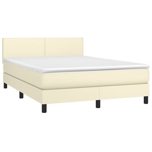 vidaXL Boxspringbett mit Matratze Creme 140x200 cm Kunstleder
